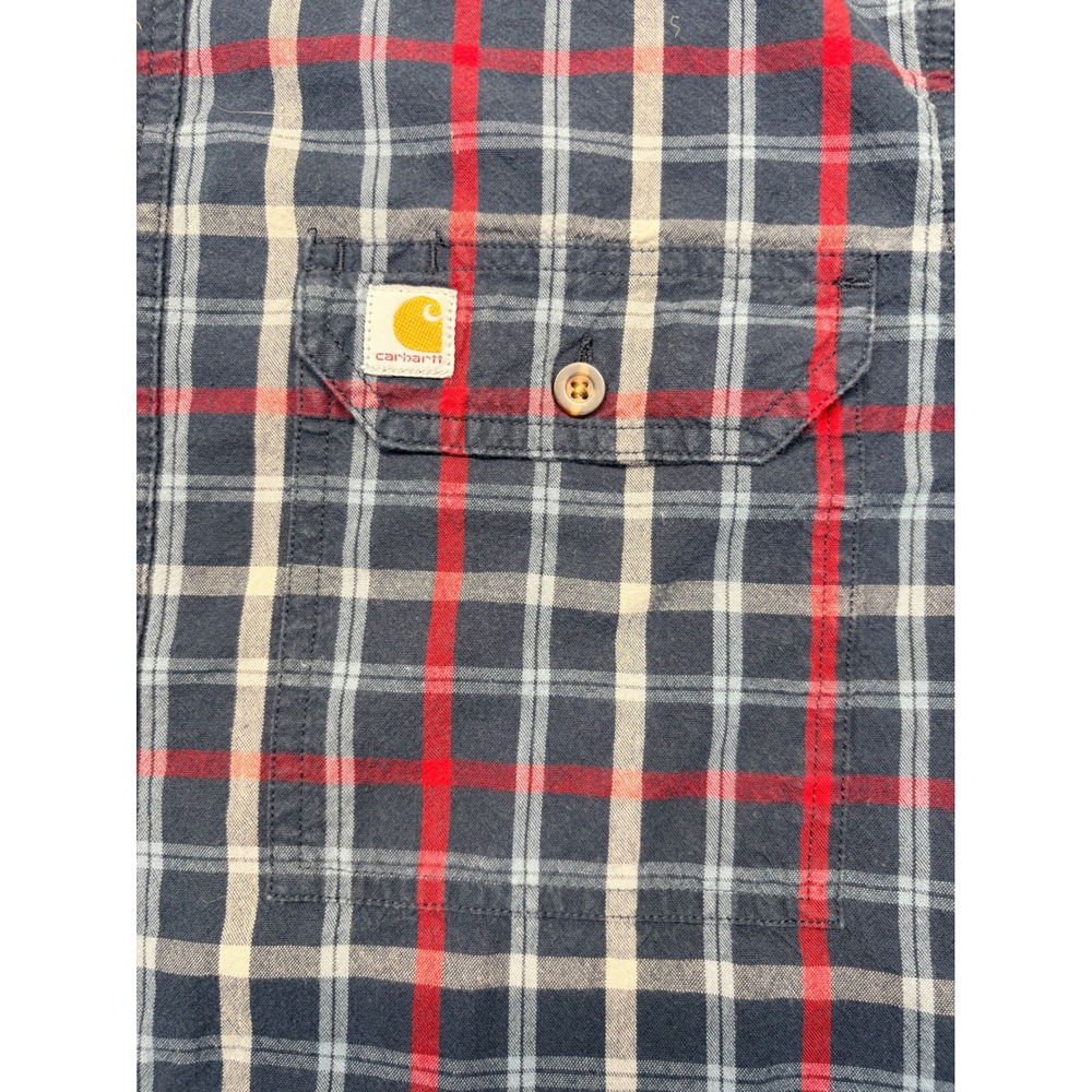 Carhartt Mens Relaxed Fit Plaid Button Down Shirt Navy Red L 102816 412 - Picture 5 of 8